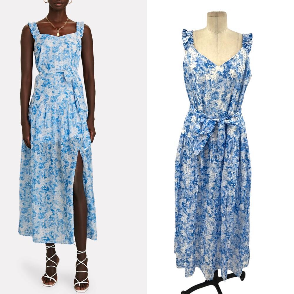 Intermix Jude Floral Print Midi Dress White Blue Cotton‎ Silk Size 14